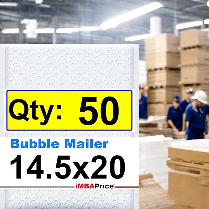 iMBAPrice 14.5x20 Inches White Color Polybubble Bag, 50-Pack Size #7 Self Seal Poly Bubble Mailers Padded Packing Envelopes (Total 50 Bags)