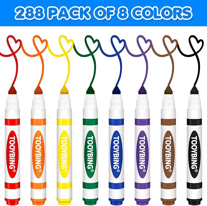 TooyBing Washable Markers Bulk (288 Count), 8 Assorted Colors, Washable Markers for Kids Classroom School, Broad Tip Durable for Back to Classroom Art School Supplies Essentials