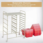 HAPPYGRILL 15-Drawer Rolling Cart, Storage Carts with Removable Drawers & Steel Frame, Utility Cart on Lockable Wheels for Home, School, Office, Pink