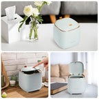 Daphilly Mini Countertop Trash Can with 12 Rolls of Trash Bags, Desk Trash Can Tiny Trash Can with Press Type Lid, light blue