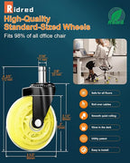 RidRed Gaming Chair Wheels - Heavy-Duty Office Chair Wheels - Replacement Rubber Casters- Universal Fit 3 Inch Chair Casters, Noise Free, Fits 98% Chair, for All Floor