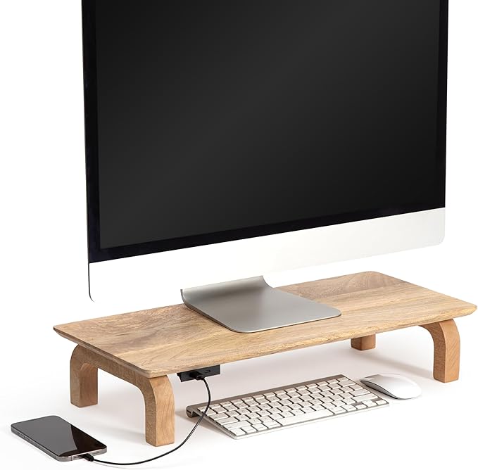 Anji Mountain Monitor Stand - Desktop Organizer & Laptop Riser, Ergonomic Monitor Riser, Space-Saving Monitor Stand for Desk, Durable Construction, Easy Assembly, Ideal for Home & Office,Natural