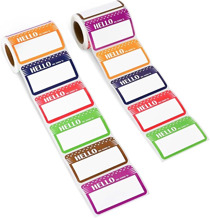 L LIKED Name Tags Stickers 600 Assorted Name Tags for Clothes with Colorful Border No Residue