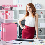 Henoyso 16 Pcs 3 Ring Binder 0.5 Inch Round Fits Letter Size 8.5'' x 11'' Paper Plastic Flexible Binder Bulk Holds 140 Sheets with 1 Pockets Versatile Organizer for Home Office School (Pink)