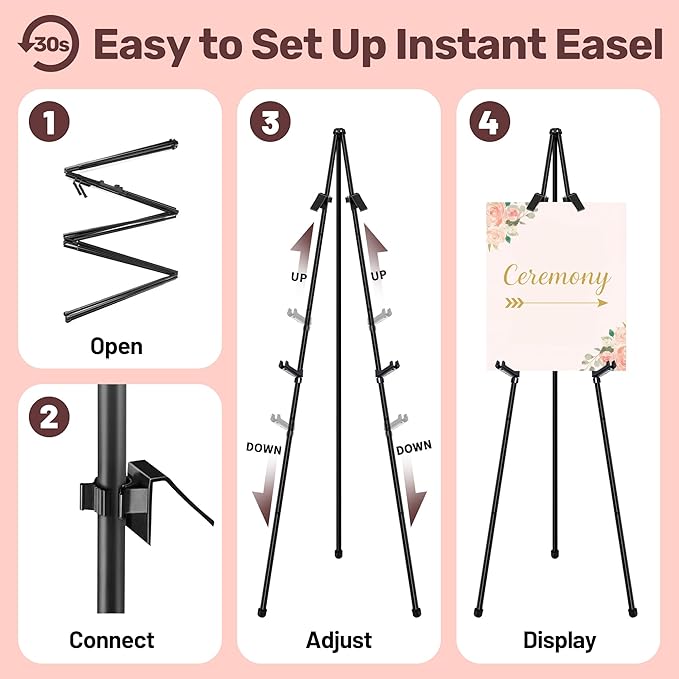 VAIIGO 2Pack Black Easel Stand for Sign & Poster - 63" Adjustable Metal Display Easels for Wedding Welcome Signs, Painting, Canvas, Art & Picture - Portable Folding Tripod with Carry Bag, Holds 5 Lbs