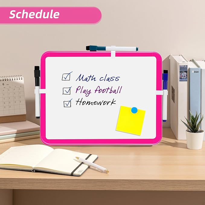 VUSIGN Small White Board Dry Erase, 8.5'' x 11'' Magnetic Dry Erase Board, Mini Whiteboard with Markers for Students, Fridge, Wall, Locker, Dark Pink