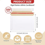 Ayearparty 500 Pcs 6.5 x 4.5 Inch Rigid Photo Mailers with Self-Adhesive White Cardboard Card Shipping Envelopes Bulk Stay Flat for Document CD Paper Picture
