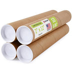 2" x 12" Reinforced Kraft Paper Mailing Tubes, Pack of 4 Tubes with 2 Caps Each – USPS Approved Poster Tube – Made in USA Cardboard Tube for Shipping and Storing Posters, Prints, Artwork, or Documents