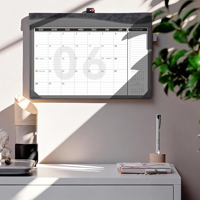 Yoment Desk Calendar 2026, Jan 2026-Dec 2027, 2026 Desk Calendar Large 17 x 12, 2026 Calendar with Plastic Cover, Pockets, to-Do Lists, Desktop Wall Calendar 2026-2027 for Office School Home, Gray