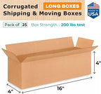IDL Moving & Shipping Boxes - 16"L x 4"W x 4"H (25-Pack) - Extra Strength 200 lb Corrugated Boxes for USPS & UPS & FedEx