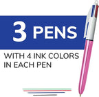 BIC 4 Color Shine Retractable Ballpoint Pen with 1.0 mm Point and Wide Barrel, 3-Count in Assorted Ink
