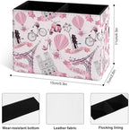 Famame Romantic Paris Eiffel Tower Pencil Holder for Desk, Leather Desktop Container Pen Cup Storage Study Table Pen Organizer Makeup Brushes Holder for Office Home