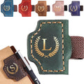Personalized Mark Bookmark with Pen Holder, Leather Magnetic Book Marker 26 Letters,Custom Initials Page Marks, Gifts for Book Lovers Readers Men Women (Green, L)