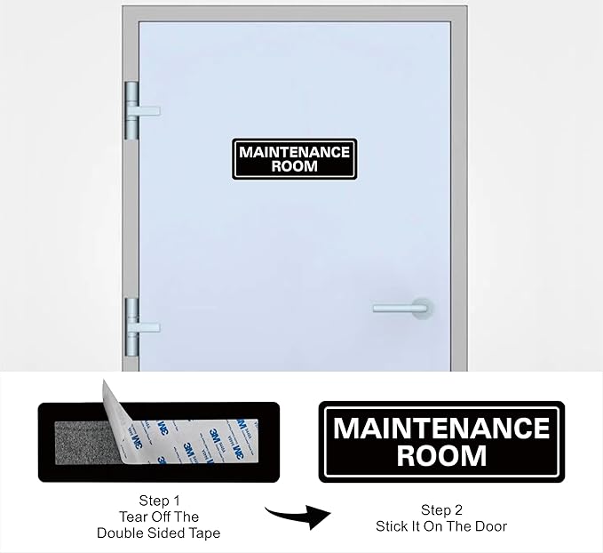 Maintenance Room Sign, Premium Durable Acrylic Material, Super Strong Adhesive, Quick Installation, Suitable for Your Home and Business (9 × 3 Inches, Black)