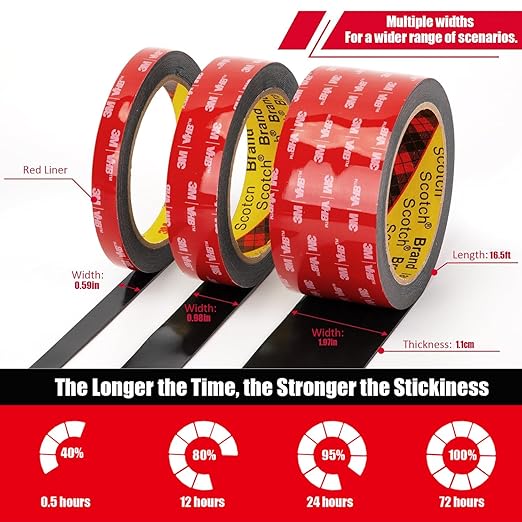 Double Sided Tape Heavy Duty, Waterproof Mounting Foam Tape, 36.5ft Length, 0.8in Width, High Temperature Resistant Adhesive Tape for Car, LED Strip Light, Office Decor, Uses 3M VHB 5952 Raw Material