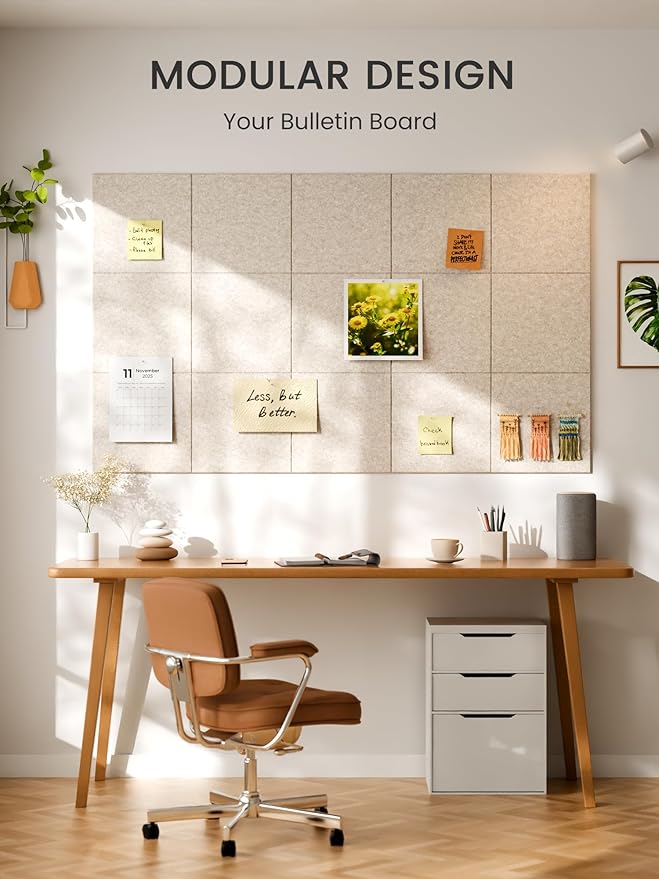 Bumusty Large Cork Board 47"x35" Alternative - 12 Pack Felt Wall Tiles with 70 Safe Removable Adhesive Tabs, 30 Pushpins, Cork Boards for Walls Pin Board Bulletin Board Office Decor (Oatmeal)