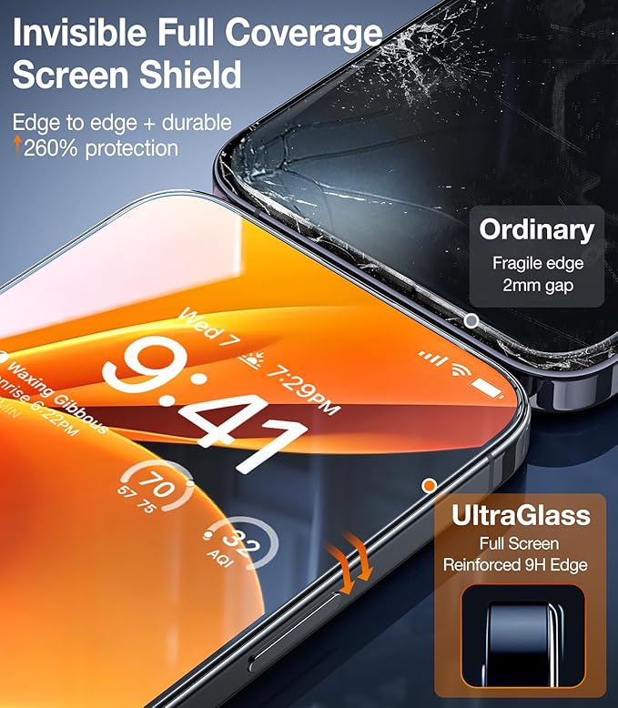 UltraGlass TOP 9H+ Armor for iPhone 15 Pro Screen Protector [NO.1 Military Grade Shatterproof] Screen Protector 15 Pro Tempered Glass Full Coverage [Longest Durable] Easy Installation, 2 Pack