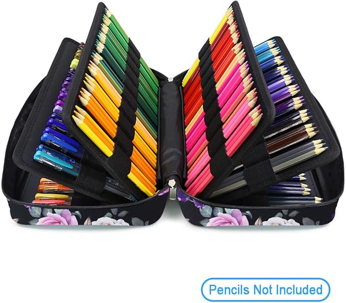 YOUSHARES Big Capacity Colored Pencil Case - 300 Slots large Pen Case Organizer with Multilayer Holder for Prismacolor Colored Pencils & Gel Pen (Purple Pink Rose)