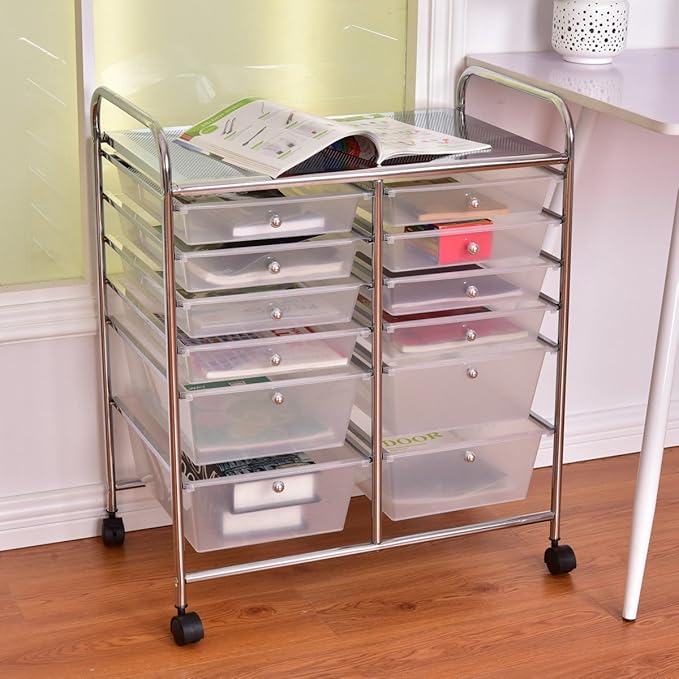 Giantex 12 Drawer Rolling Storage Cart Tools Scrapbook Paper Office School Organizer (White)