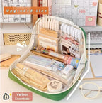 Fcteap Pencil Case Pouch Box Cute Kawaii Large Capacity Aesthetic Zipper Pen Holder Organizer Bag for Office Workspace Supplies Desk Accessories Travel (Green)