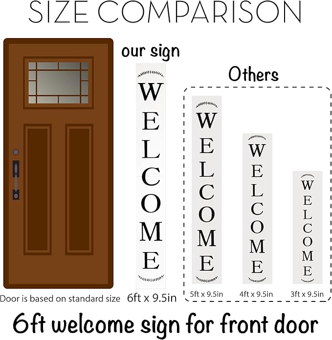 Tall Outdoor Welcome Sign for Front Door, 6ft White Welcome Sign,Rustic Tall Welcome Sign for Front Porch Decor, Modern Farmhouse Welcome Porch Sign Wood Vertical Decor, Fall Porch Decor for The Home