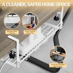 JETONN Under Desk Cable Management Tray, 15.7'' Metal Wire Organizer with Clamp, No Drill Desk Cord Rack for Cable Management, Computer Wire Organizer for Office and Home, Sturdy & Scratch-Free
