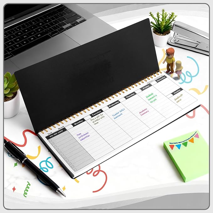 MOSA BEAR Undated Weekly Planner, 60-Week Horizontal Layout Desk Planner Daily To-Do List Pad for Office, Home & School Professionals & Students, Black (5.4" x 12")