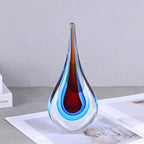 9" Tall Sculpture Hand Blown Glass Decor, Paperweight for Office Desk, Modern Glass Art Figurines Mediterranean Beach House Decor, Living Room Coffee Shelves Table Top Decoration (Red Blue)