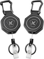 koorito 2 Pack Heavy Duty Retractable Badge Holder Key Reel with 31.1' Retractable Cord, Black