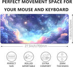 Stars Sky Dark Blue Cosmos Mouse Pad Desk Mat,Large Extended Gaming Mouse Pad with Stitched Edges,Non-Slip Waterproof Rubber Base for Office,Computer,Keyboard,Laptop and Home Desk Pad(27.5X11.8 in)