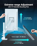 Ergounion Heavy Duty Monitor Arm for 13-49 Inch Ultrawide Screens, Holds Up to 44lbs, Fully Adjustable Single Monitor Mount, with Clamp & Grommet Base, 75/100mm VESA Desk Mount, White