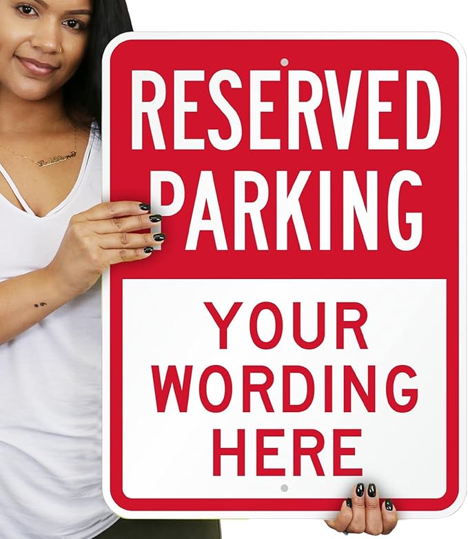 SmartSign 24 x 18 inch Custom “Reserved Parking” Metal Sign - Add Text, 80 mil Laminated Rustproof Aluminum, Red and White, Made in USA