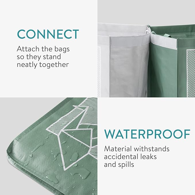 Navaris Recycle Bag Set (4 Pieces) - Reusable Recycling Bags to Separate Paper, Plastic, Glass, Metal - Recycling Bins Sorter Bin Kitchen Organizer