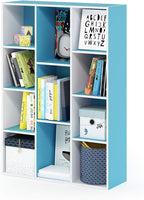 Furinno LUDER Book Shelf, 11-Cube Bookshelf, Reversible Bookcase, 9.4 x 29.1 x 41.7, for Living Room, Bedroom, Home Office, White/Light Blue