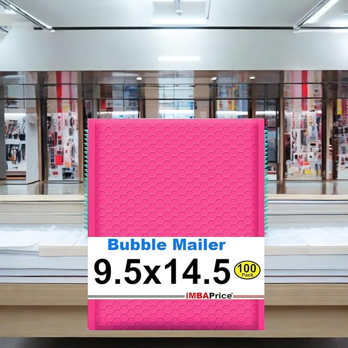iMBAPrice 9.5x14.5" Hot Pink Poly Bubble Mailers, 100-Pack – #4 Self-Seal Padded Shipping Envelopes, Waterproof Bubble Bags for Crafts, Jewelry, Cosmetics & Beauty Products