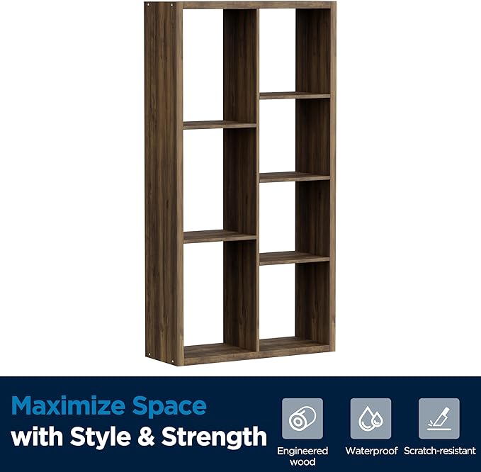 Jpiziso 7 Cube Storage Organizer, Cube Shelf with Heavy-Duty Thick Boards, 25.12" L x 9.37" W x 48.74" H, Smooth Easy-Clean Panels, Simple Assembly, for Living Room Bedroom Office, Brown