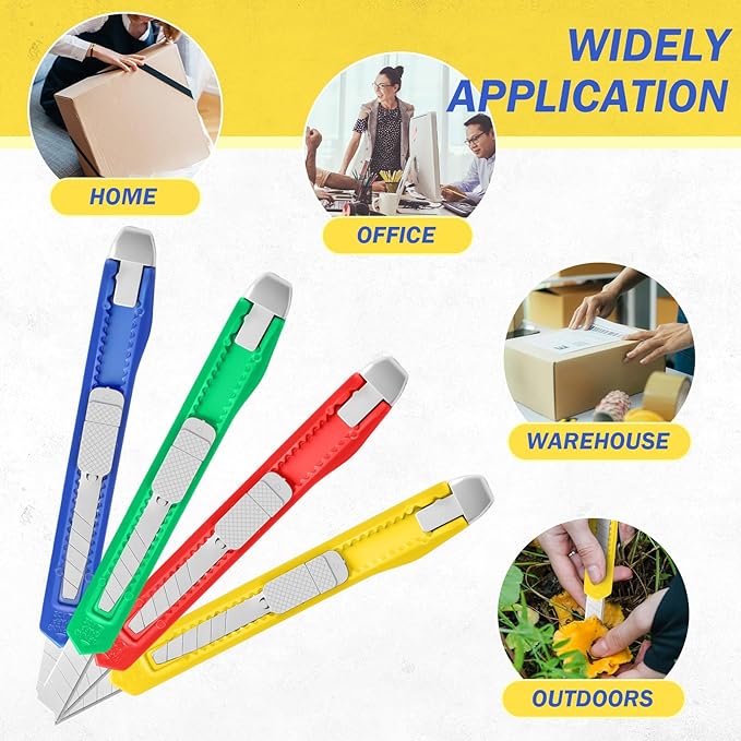 Zhehao 500 Pcs Box Cutters Bulk Retractable Utility Knife Office Supplies 14mm Wide Blade Blade Knife Plastic Compact Box Opener with Sliding Lock Tools for Home Office Arts Crafts