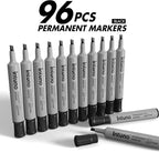 INTUNO Permanent Markers, 96 Count Black, Chisel tip, Oil-Based Permanent Markers, Waterproof and Fade-Resistant, for Paper, Wood, Metal, Glass and More