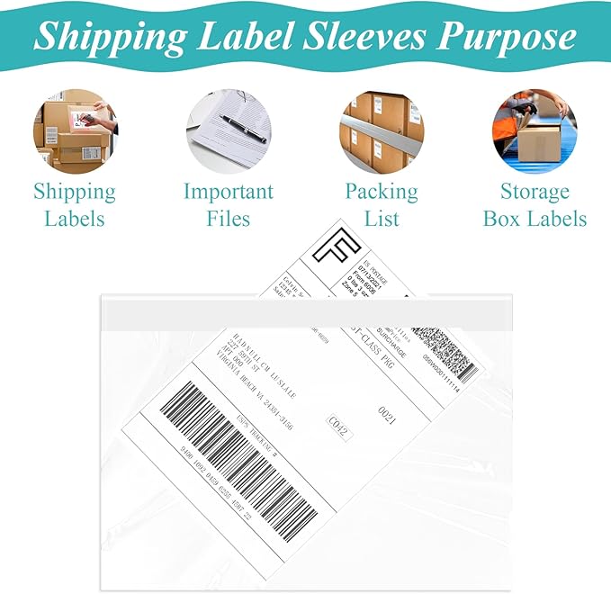 Shipping Label Sleeves, 7.5”×5.5”Self-Adhesive Shipping Label Sleeves, Packing List Envelopes, Clear Top-Loading Packing List, Shipping Labels Pouches For Shipping Labels/Files, 200 Pack.