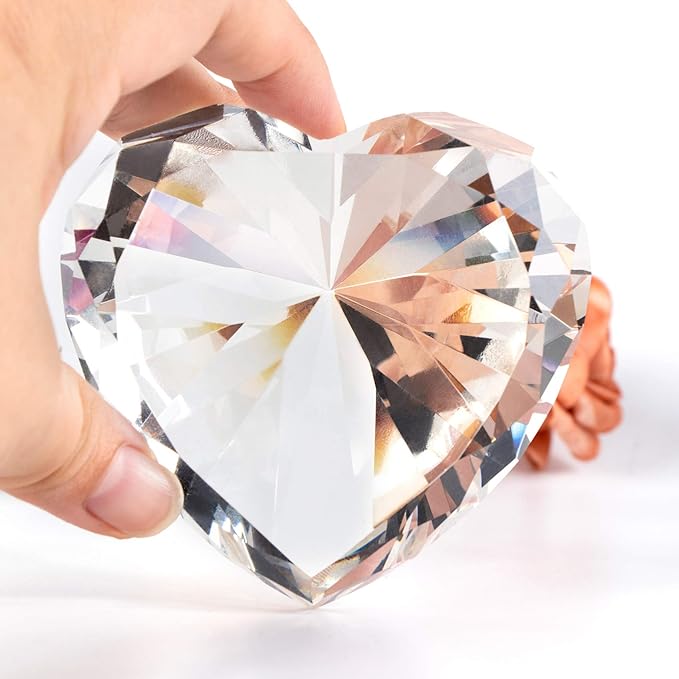 Clear Crystal Diamonds Paper Weights with Gift Box, 80mm Heart Shape Real Crystal Diamond Glass Gems Paperweight, Big Diamonds Birthday Anniversary Women Her Valentine's Day Gift
