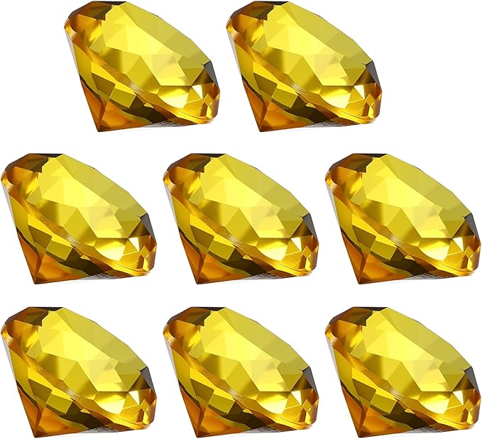 PATIKIL 8 Pcs Diamond Crystal Paperweight, 40mm / 1.57 Inch Crystal Paperweight Paper Weight for Home Office Desktop Table Decor Wedding Party Jewelry Ornaments, Yellow