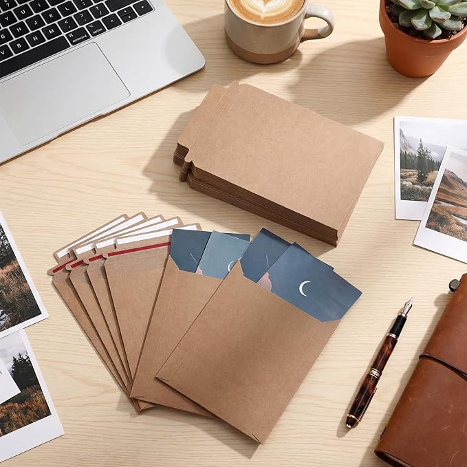 Fainne 400 Pack 6 x 8 Inch Rigid Mailers Self Adhesive Seal Photo Document Mailers 250gsm Keep Flat Kraft Photography Cardboard Envelopes for Shipping Cd, Photo, Gift Card, Document, Paper