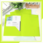 Henoyso 36 Pcs Plastic Folders with Clear Front Pockets Heavy Duty File Folders with 2 Pockets and Card Slot for Student Communication School Office Presentation Report (Fluorescent Green)