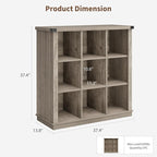 GarveeHome 9 Cube Storage Organizer Bookshelf, 4 Tier Farmhouse Horizontal Bookcase, 37.4 Inch Wood Storage Bookcase for Entryway, Long Low Bookshelves for Living Room-Grey
