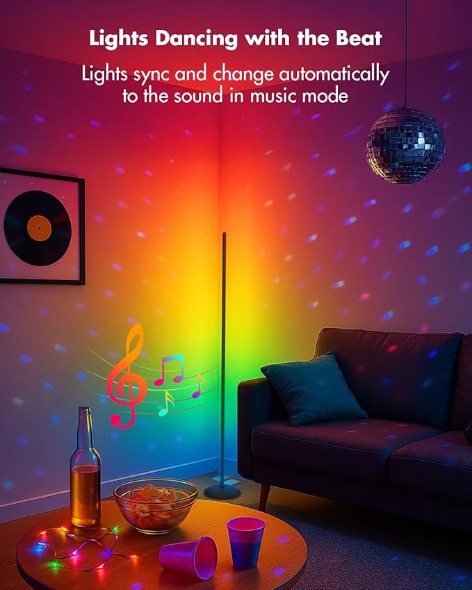 Vexinat Corner Floor Lamp - 2 Pack LED Corner Lamp with App/Remote/Button Control, Smart LED Floor Lamp with Music Sync and 16 Million Colors, Color Changing Standing Lamp for Living Room, Bedroom