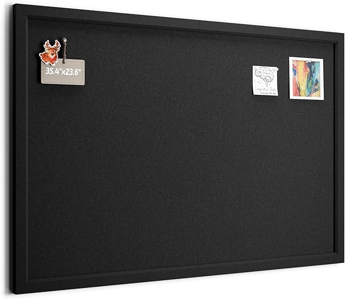 Fluxynara Foldable Cork Board Alternative, Felt Bulletin Board 36" x 24" Black Frame with 24 Adhesive Tabs, Pin Board for Home Office, Classroom, Entryway, Kitchen Wall Decor—Black