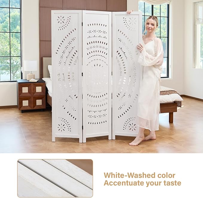 5.6 Ft Folding Room Divider, Portable Privacy Screen & Partition, No Assembly Required for Use as Cat Litter Box Cover, Clutter Hider, Room Separator, 3 Panels (White)