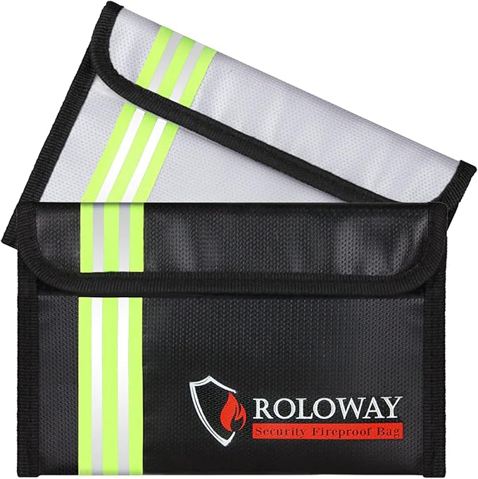 ROLOWAY Small Fireproof Bag (5 x 8 inches) with Reflective Strip, Fireproof Money Bag for Cash, Valuables, Passport, Currency & Keys (2-Pack)