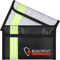 ROLOWAY Small Fireproof Bag (5 x 8 inches) with Reflective Strip, Fireproof Money Bag for Cash, Valuables, Passport, Currency & Keys (2-Pack)