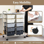 LDAILY 10 Drawer Rolling Cart, Storage Cart Organizer on Wheels, Drawer Cart with Metal Frame & Large Storage Capacity, Rolling Cart with Drawers for Living Room Classroom, Office